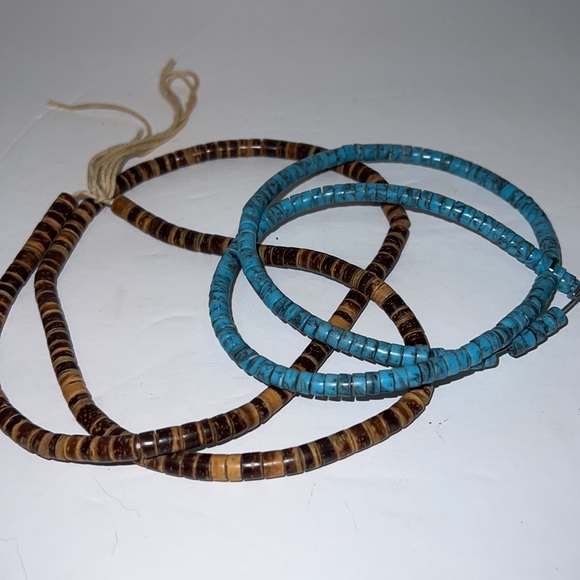 Faux Turquoise & Wooden Beads 2 Strands - Picture 3 of 5